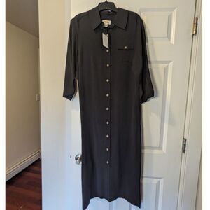 NEW Talbots Shirt Dress Tencel Black 16P | Button Down Midi Minimalist Lagenlook